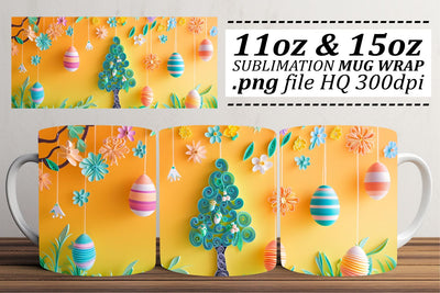 Whimsical Easter Chick Mug Wrap Sublimation, 11oz 15oz, Colorful 3D Easter Art, Springtime Joy Sublimation afrosvg 
