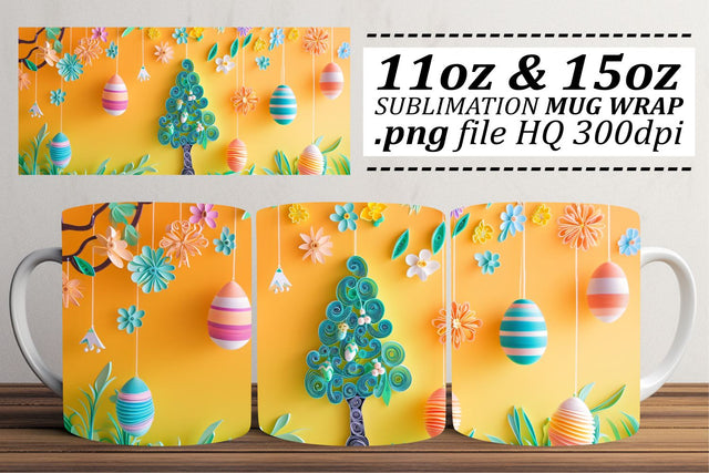 Whimsical Easter Chick Mug Wrap Sublimation, 11oz 15oz, Colorful 3D Easter Art, Springtime Joy Sublimation afrosvg 