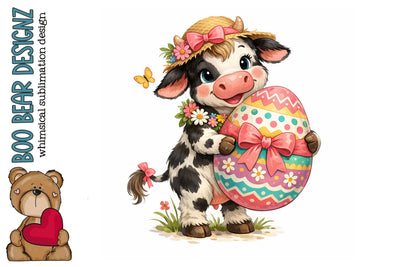 Whimsical Easter Cow Clipart Sublimation Boo Bear Designz 