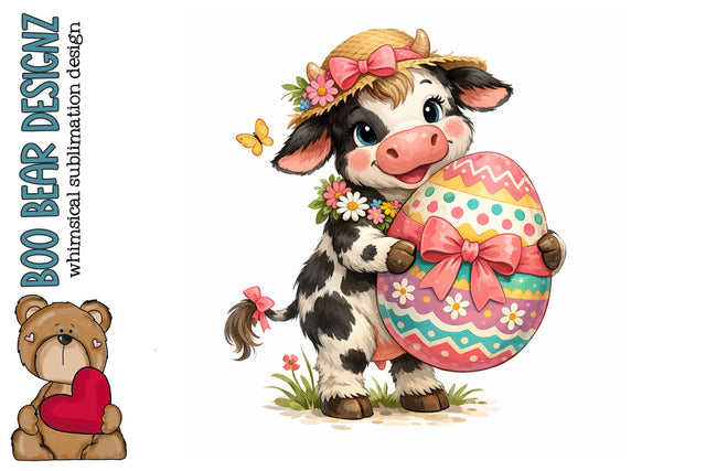 Whimsical Easter Cow Clipart Sublimation Boo Bear Designz 