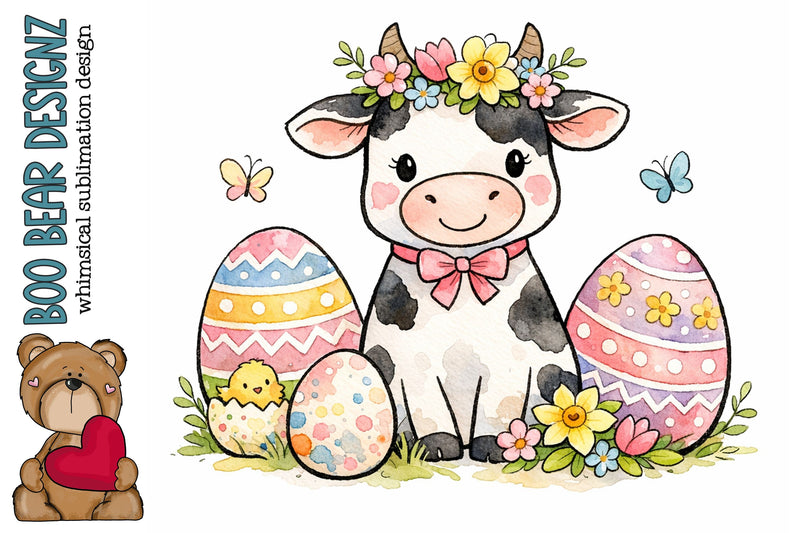 Whimsical Easter Cow Clipart Sublimation Boo Bear Designz 