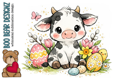 Whimsical Easter Cow Clipart Sublimation Boo Bear Designz 