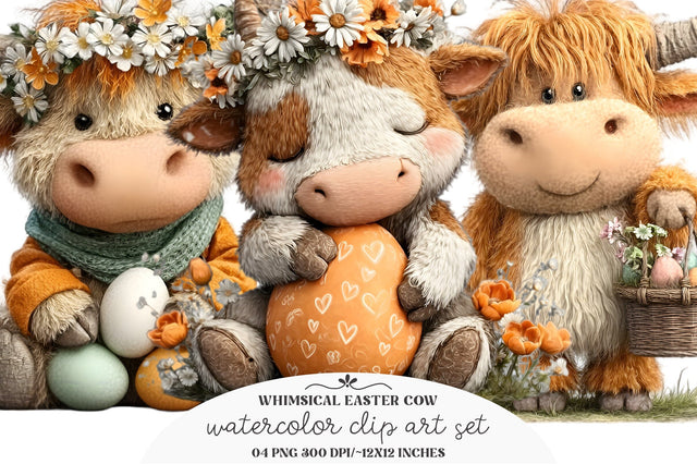 Whimsical Easter Cow Clipart Sublimation designmaster24 