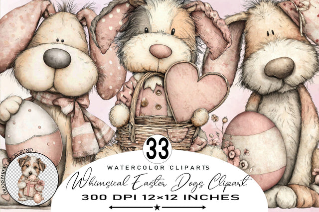 Whimsical Easter Dogs Clipart Bundle. Sublimation SVGArt 