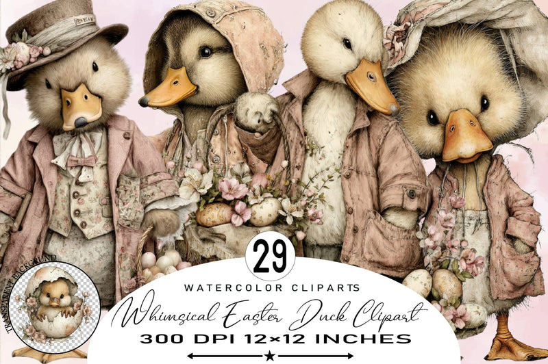 Whimsical Easter Duck Clipart Bundle. Sublimation SVGArt 