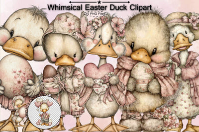 Whimsical Easter Duck Clipart Bundle. Sublimation SVGArt 