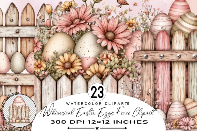 Whimsical Easter Eggs Fence Clipart Bundle. Sublimation SVGArt 