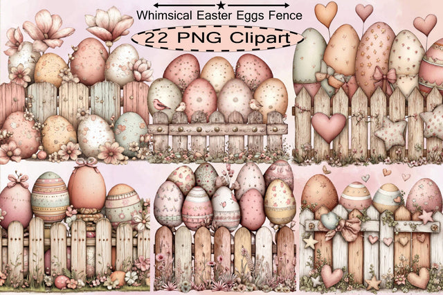 Whimsical Easter Eggs Fence Clipart Sublimation SVGArt 