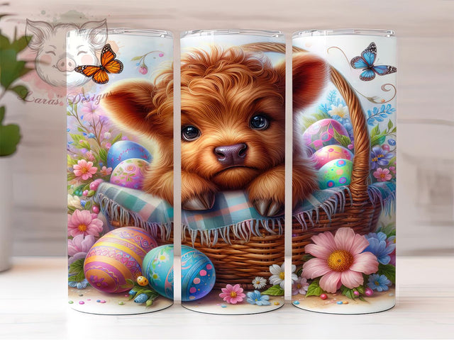 Whimsical Easter Highland Cow Tumbler, Baby Highland Cow Tumbler, Whimsical Cow Wrap, Festive Easter Wrap, Rustic Cow Wrap, Sublimation Design, Trendy Gift Idea Sublimation Lara' s Designs 