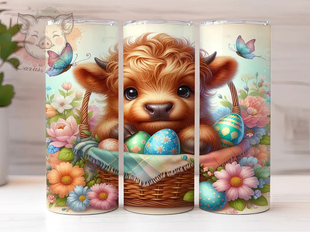 Whimsical Easter Highland Cow Tumbler, Baby Highland Cow Tumbler, Whimsical Cow Wrap, Festive Easter Wrap, Rustic Cow Wrap, Sublimation Design, Trendy Gift Idea Sublimation Lara' s Designs 