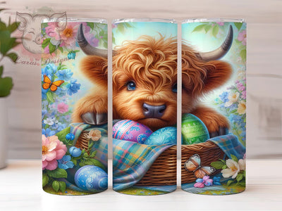 Whimsical Easter Highland Cow Tumbler, Baby Highland Cow Tumbler, Whimsical Cow Wrap, Festive Easter Wrap, Rustic Cow Wrap, Sublimation Design, Trendy Gift Idea Sublimation Lara' s Designs 