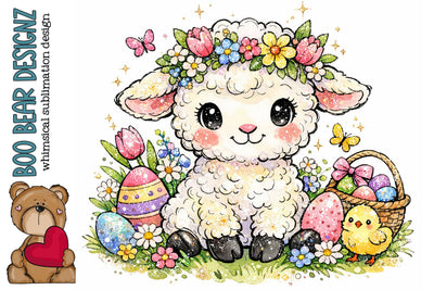 Whimsical Easter Lamb Clipart Sublimation Boo Bear Designz 