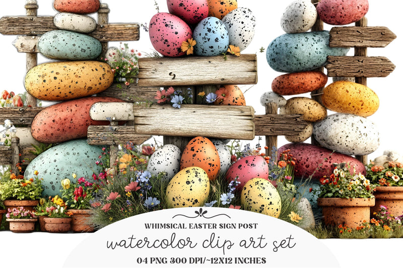 Whimsical Easter Sign Post Clipart Sublimation designmaster24 