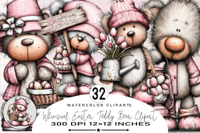 Whimsical Easter Teddy Bear Clipart Bundle. Sublimation SVGArt 