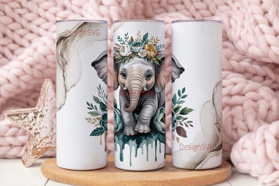 Whimsical Elephant Floral 20oz Tumbler Sublimation DesignSVG 