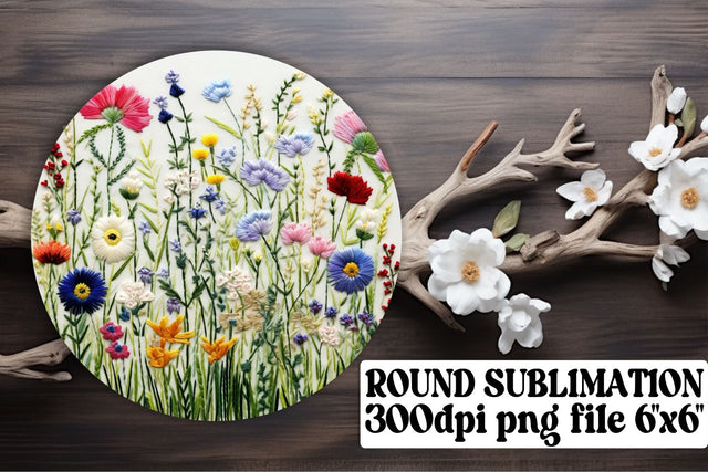 Whimsical Embroidered Floral Sublimation Creations - Sublimation, Keychain, Car Coaster Sublimation afrosvg 