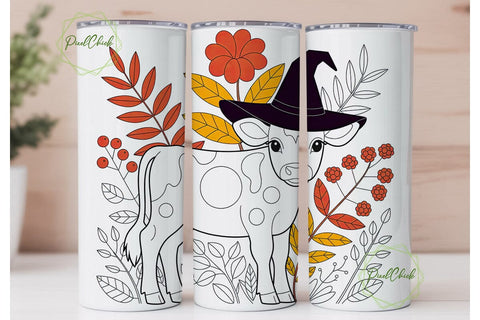 Whimsical Fall Cow 20oz Tumbler Wrap Sublimation PixelChick 