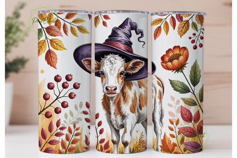 Whimsical Fall Cow 20oz Tumbler Wrap Sublimation PixelChick 
