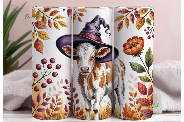 Whimsical Fall Cow 20oz Tumbler Wrap Sublimation PixelChick 