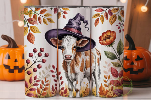 Whimsical Fall Cow 20oz Tumbler Wrap Sublimation PixelChick 