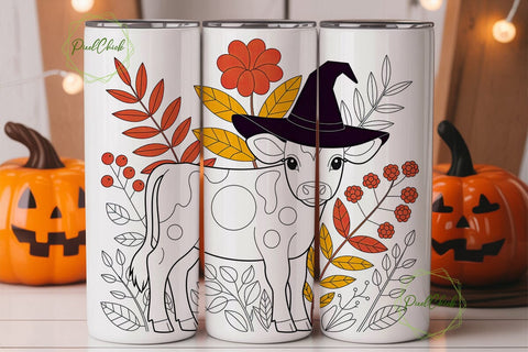 Whimsical Fall Cow 20oz Tumbler Wrap Sublimation PixelChick 
