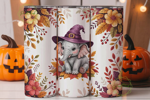 Whimsical Fall Elephant Tumbler Wrap Sublimation PixelChick 