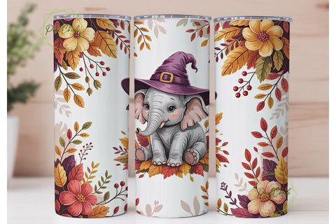 Whimsical Fall Elephant Tumbler Wrap Sublimation PixelChick 