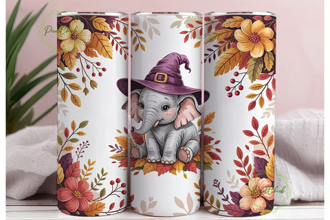 Whimsical Fall Elephant Tumbler Wrap Sublimation PixelChick 