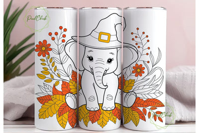 Whimsical Fall Elephant Tumbler Wrap Sublimation PixelChick 
