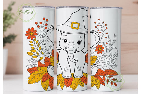 Whimsical Fall Elephant Tumbler Wrap Sublimation PixelChick 