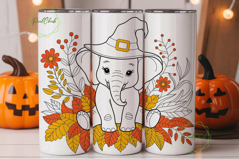 Whimsical Fall Elephant Tumbler Wrap Sublimation PixelChick 