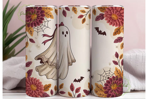 Whimsical Fall Ghost 20oz Tumbler Wrap Sublimation PixelChick 