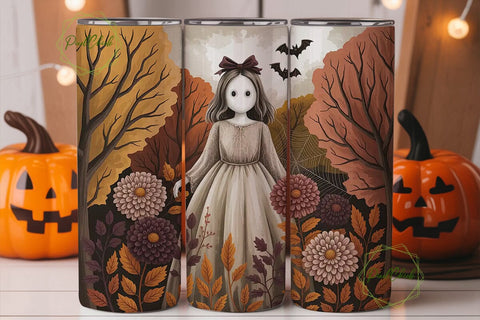 Whimsical Fall Ghost 20oz Tumbler Wrap Sublimation PixelChick 
