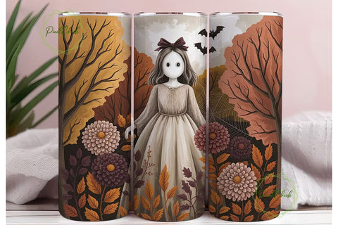 Whimsical Fall Ghost 20oz Tumbler Wrap Sublimation PixelChick 