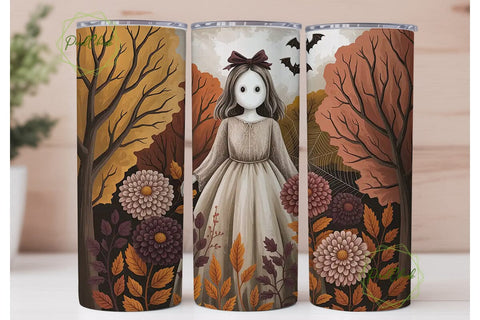 Whimsical Fall Ghost 20oz Tumbler Wrap Sublimation PixelChick 