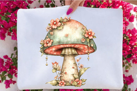 Whimsical Fall Mushroom Basket Clipart Bundle. Sublimation SVGArt 