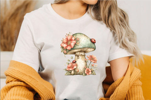 Whimsical Fall Mushroom Basket Clipart Bundle. Sublimation SVGArt 