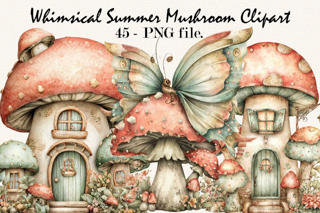Whimsical Fall Mushroom Basket Clipart Bundle. Sublimation SVGArt 