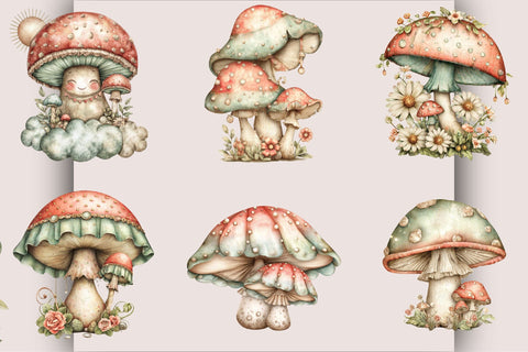 Whimsical Fall Mushroom Basket Clipart Bundle. Sublimation SVGArt 