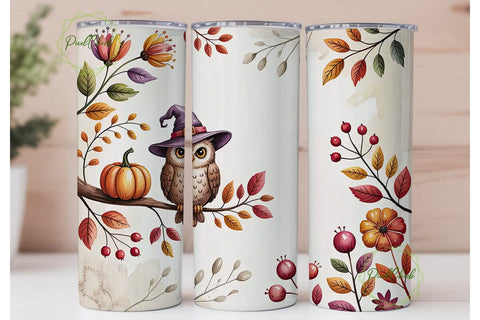 Whimsical Fall Owl 20oz Tumbler Wrap Sublimation PixelChick 