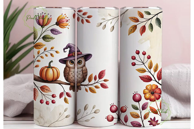 Whimsical Fall Owl 20oz Tumbler Wrap Sublimation PixelChick 