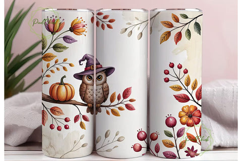 Whimsical Fall Owl 20oz Tumbler Wrap Sublimation PixelChick 