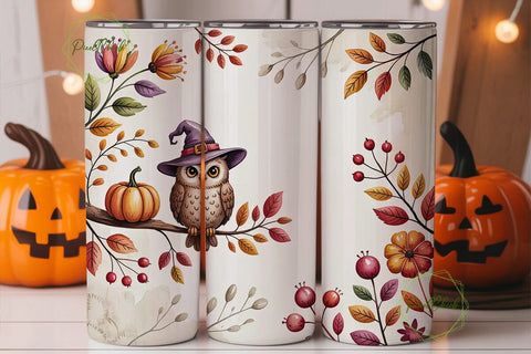 Whimsical Fall Owl 20oz Tumbler Wrap Sublimation PixelChick 