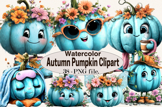 Whimsical Fall Pumpkin Clipart Bundle. Sublimation SVGArt 