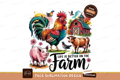 Whimsical Farm Animals Barn Watercolor Illustration Sublimation Designangry 