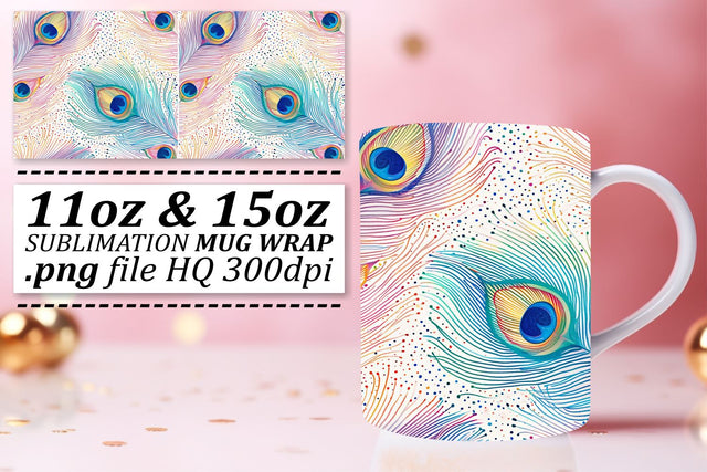 Whimsical Feather Mug Sublimation: 11oz 15oz Fun with Patterns Sublimation afrosvg 