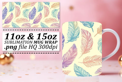Whimsical Feather Pattern Mug Wrap: Sublimation Collection 11oz 15oz Sublimation afrosvg 