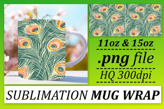 Whimsical Feather Pattern Mug Wrap: Sublimation for 11oz 15oz Cups Sublimation afrosvg 