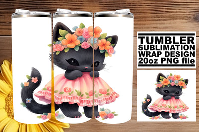 Whimsical Feline Watercolor Tumbler Wrap Sublimation Set Sublimation afrosvg 