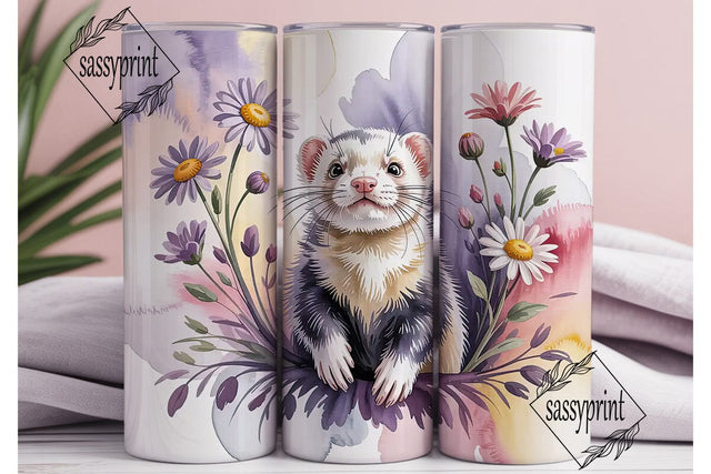 Whimsical Ferret & Flowers Tumbler Wrap Sublimation sassyprint 